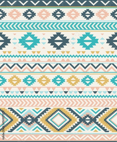 Ethnic pattern design. Seamless pattern. Navajo geometric print. Rustic decorative ornament. Abstract geometric pattern. Native American pattern. Ornament for the design of clothing, textiles