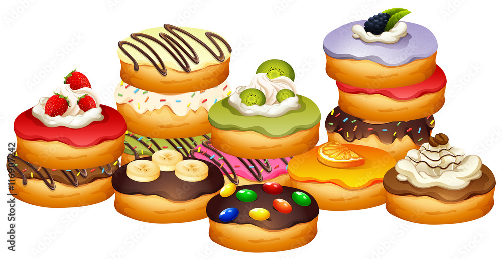 Pile of donuts with different flavors Pile of donuts with different flavors