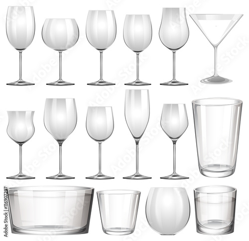 Set of wine glasses and cups