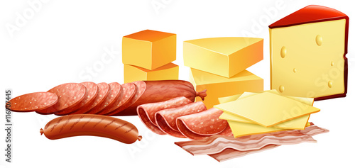Cheese and different kinds of meat products