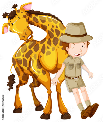 Zoologist and wild giraffe
