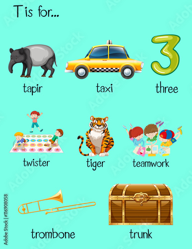 Letter T and many words on poster