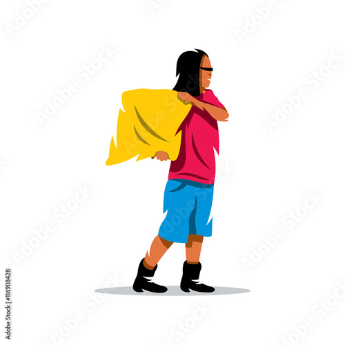 Vector Pillow fight Girl Cartoon Illustration.