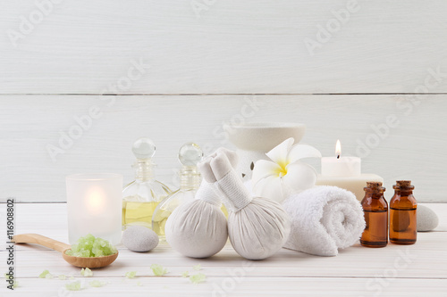 beautiful composition of spa treatment on wooden background