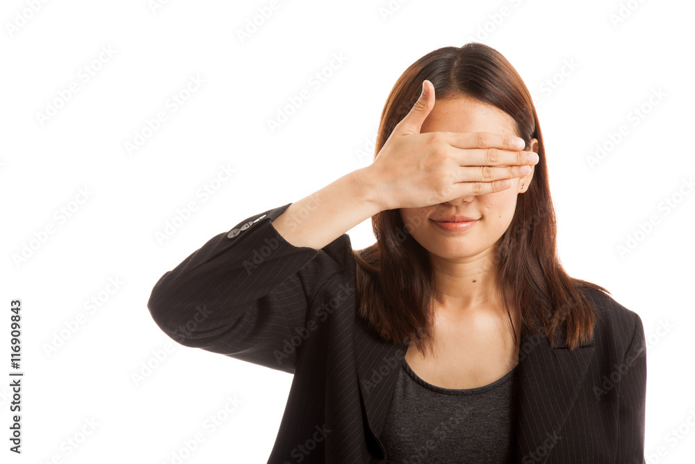 Young Asian business woman close her eyes with hand. Young Asian business woman close her eyes with hand.