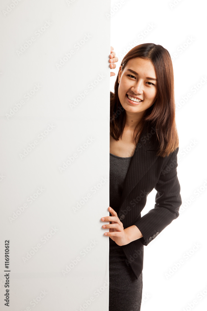 Young Asian woman with blank sign. Young Asian woman with blank sign.