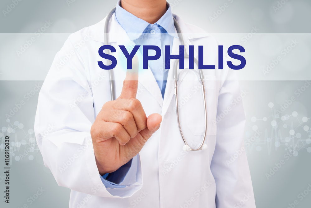 Doctor hand touching SYPHILIS sign on virtual screen. medical concept Doctor hand touching SYPHILIS sign on virtual screen. medical concept
