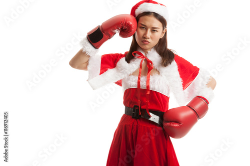 Asian Christmas Santa Claus girl with boxing glove.