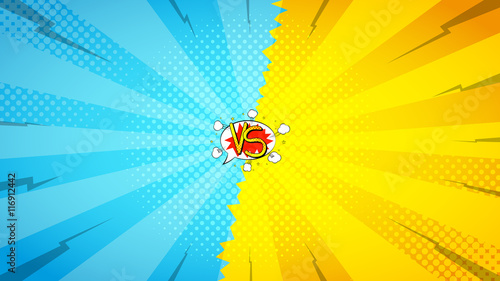 Versus letters fight backdrop. Vector illustration. Decorative background with bomb explosive in pop art style.