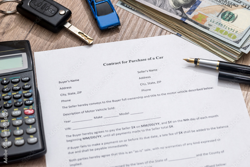 contract form for purchase car with pen and money contract form for purchase car with pen and money