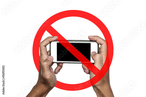 No phone or taking a photo not allow, sign, isolated on white background photo