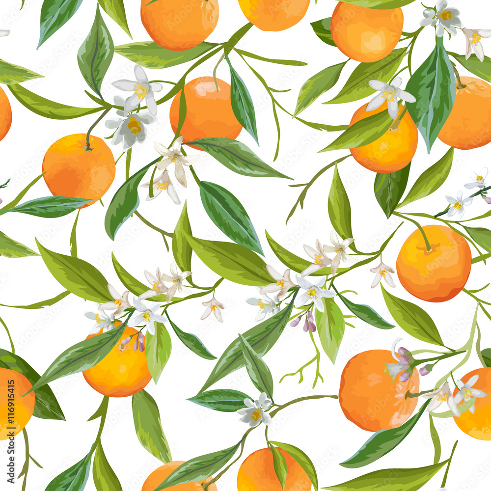 Seamless Pattern. Orange Fruits Background. Floral Pattern Seamless Pattern. Orange Fruits Background. Floral Pattern