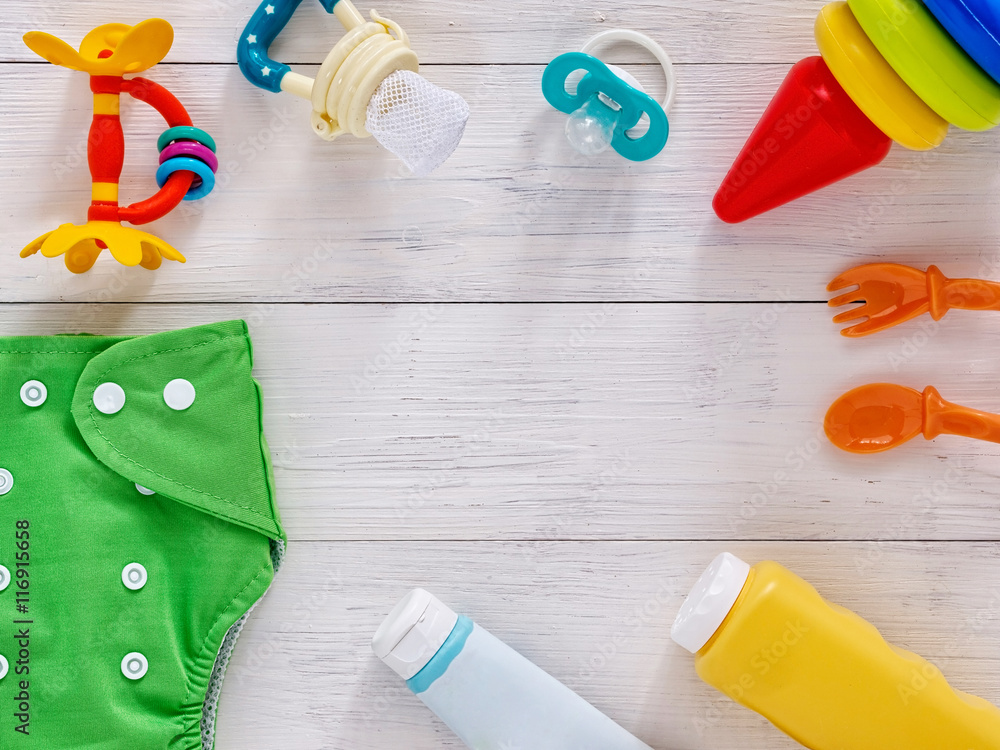 Naklejka premium Collection of items for babies with copy space