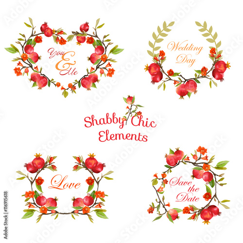 Pomegranates Floral Banners and Tags - for your design and scrap