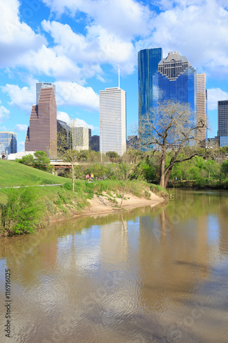 Houston Texas Skyline with modern skyscrapers and blue sky view