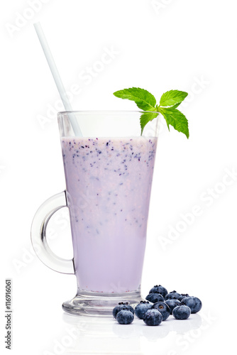 Fresh blueberry smoothies with milk