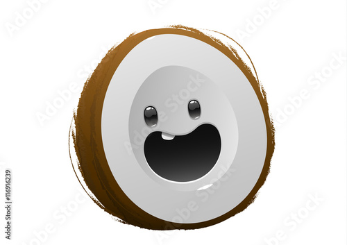 happy brown coconut fruit cartoon character