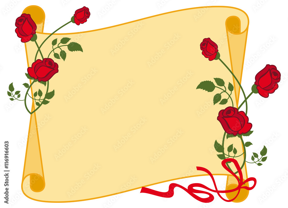 Paper scroll with red roses. Vector clip art. Stock Vector | Adobe Stock