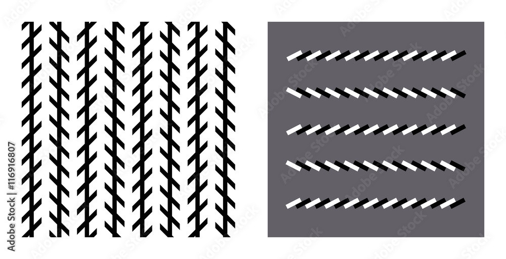 Zoellner optical illusion. In the left figure the vertical black lines seem to be unparallel, but in reality they are parallel. In the right figure the horizontal brick lines are also parallel. Zoellner optical illusion. In the left figure the vertical black lines seem to be unparallel, but in reality they are parallel. In the right figure the horizontal brick lines are also parallel.