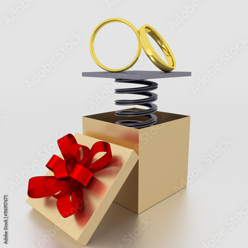Opened gift box with rings, 3D Illustration photo