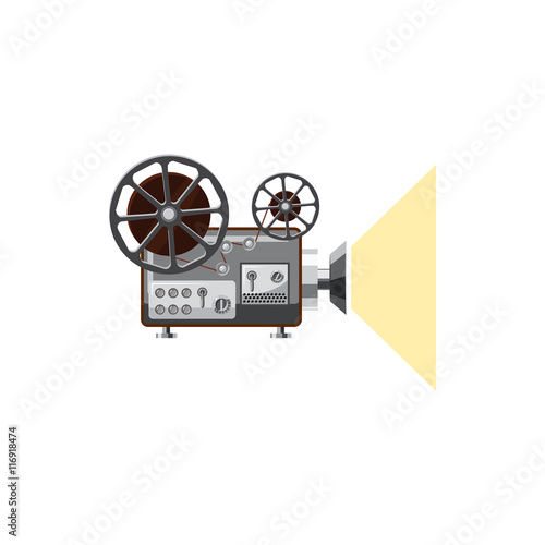 Retro movie projector icon in cartoon style isolated on white background. Video symbol