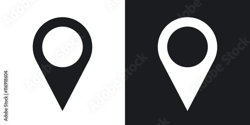 Map pointer icon, stock vector. Two-tone version on black and white background