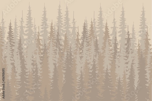 Beige shapes fir forest on light beige, design elements, vector illustration