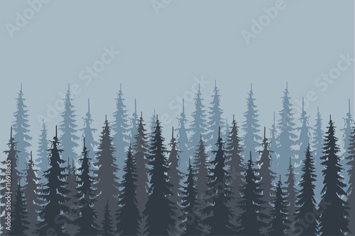 Blue and gray shapes fir forest on light blue, design elements, vector illustration