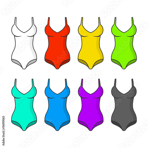 Woman Swimsuits Color Set on White Background. Vector