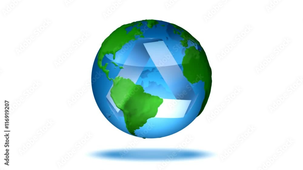 3d loopable globe of the earth made of glass with the recycling logo inside. 3d loopable globe of the earth made of glass with the recycling logo inside.