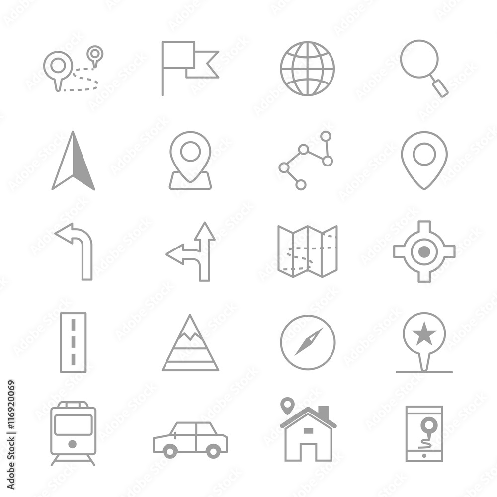 Fototapeta premium Navigation and location Icons Line Set Of Vector Illustration