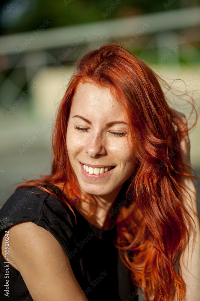 Young woman squinting Young woman squinting