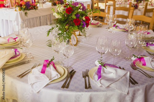 Table setting at a luxury wedding dinner