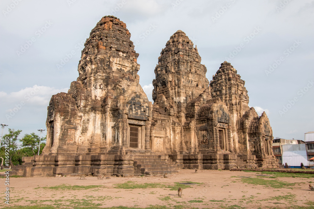 Phra Prang Sam Yot, The city of monkey in Lopburi ,Thailand.