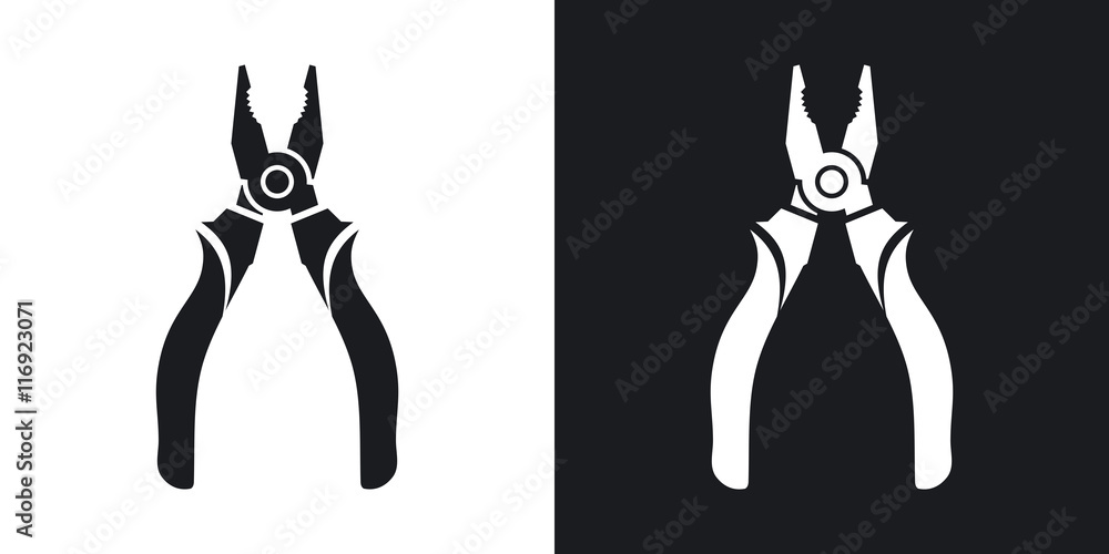 Vector Open Pliers icon. Two-tone version of Open Pliers simple icon on black and white background