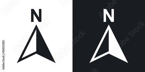 Vector north direction compass icon. Two-tone version on black and white background photo