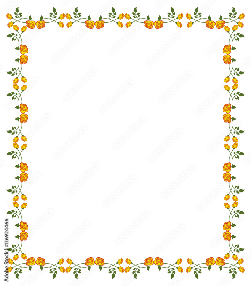Vertical frame with yellow roses. Vector clip art. Vertical frame with yellow roses. Vector clip art.