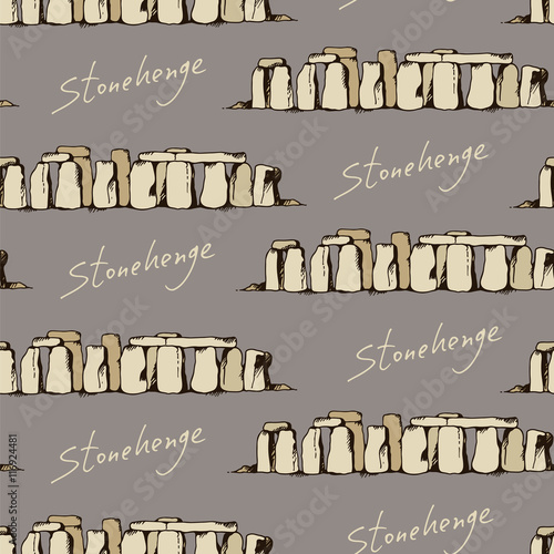 Stonehenge illustration pattern, seamless doodle background