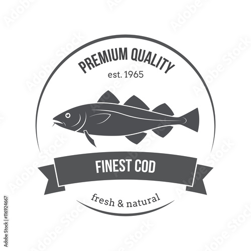 Vector cod fish emblem, label. Template for stores, markets, food packaging