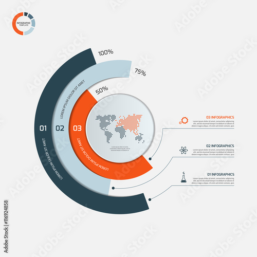 Circle infographic template with 3 options. Business concept. 
