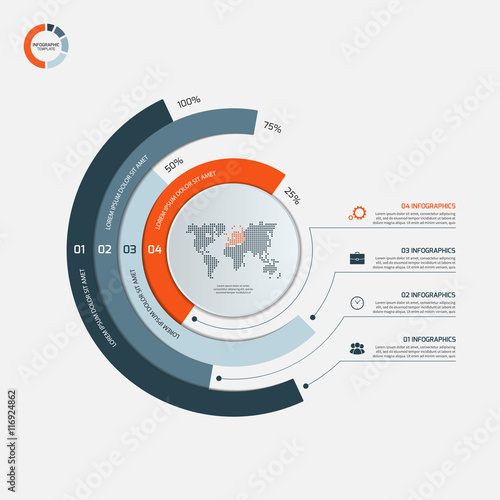 Circle infographic template with 4 options. Business concept. 