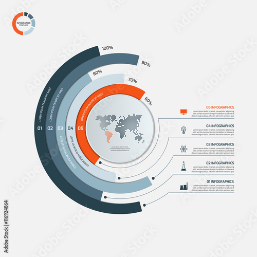 Circle infographic template with 5 options. Business concept. 