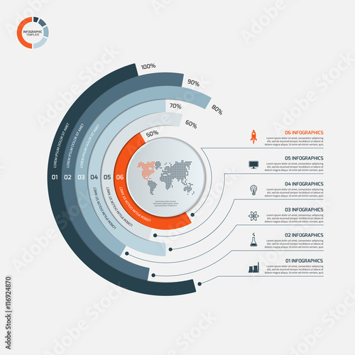 Circle infographic template with 6 options. Business concept. 
