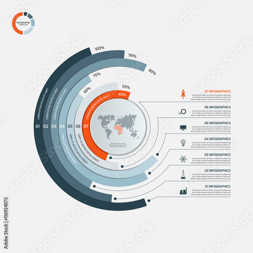 Circle infographic template with 7 options. Business concept. 