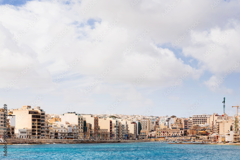 Panorama view of Saint Julians Bay in Malta.