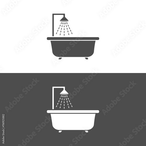 Icono de bañera sobre fondos blanco y negro
