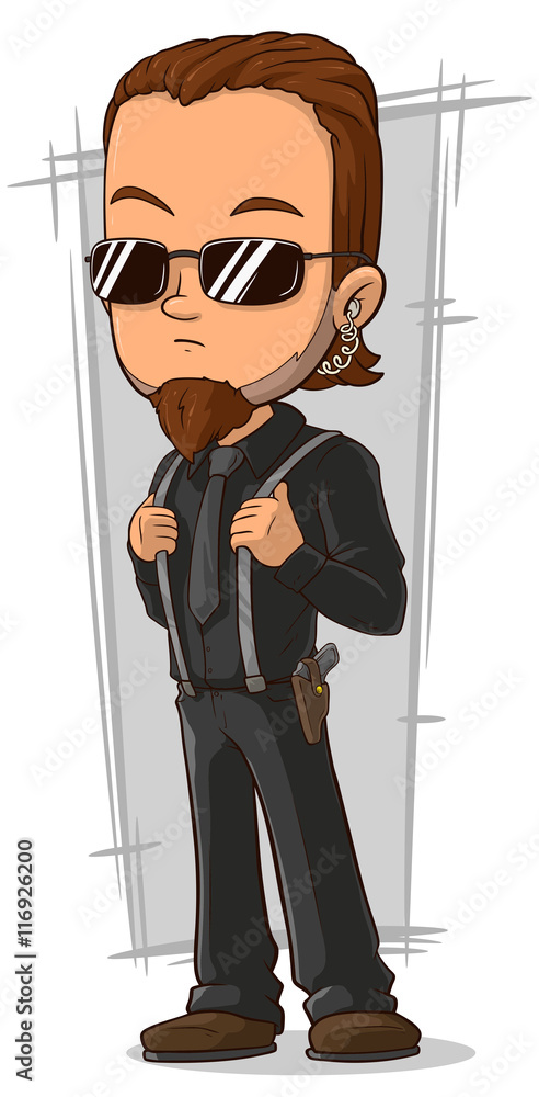 Cartoon awesome bodyguard in black sunglasses Stock Vector | Adobe Stock
