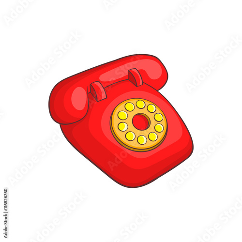 Retro red telephone icon in cartoon style on a white background
