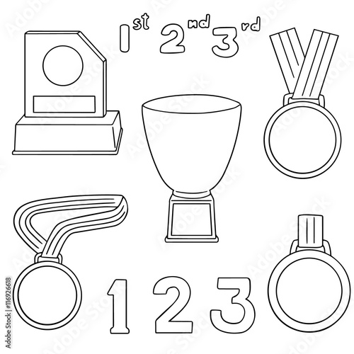 vector set of medal and trophy