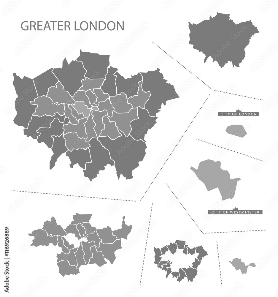 Greater London England Map grey